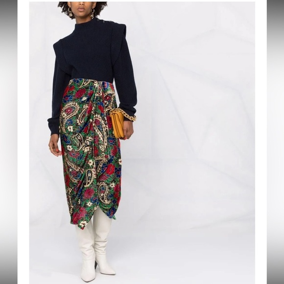 NWT Isabel Marant Velvet Breena Skirt 34 Printed Draped Flawed Rare - Picture 11 of 12